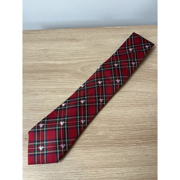 Tommy Hilfiger Red Plaid with Polar Bears Christmas Design Silk Designer Tie - Picture 3 of 6